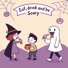 Spooky halloween food and drink illustration with scary elements