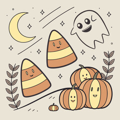 Whimsical sweet and spooky halloween illustration