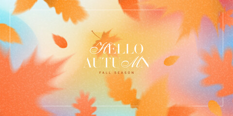 Modern autumn gradient banner. Vector autumn background with fall foliage for decoration seasonal sale, advertising, branding, promotion, cards, social media. Trendy gradient card. Fall season.