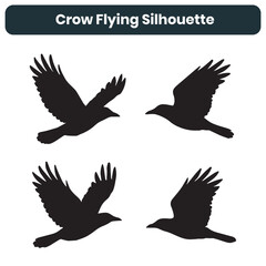 Crow Flying Silhouette Vector Bird Design Set