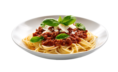 Spaghetti Bolognese with Beef Ragu and Basil Isolate on Transparent Background
