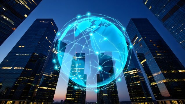 Global network technology cityscape connection communication business international digital