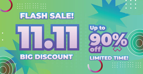 Modern Flash Sale Banner Template for 11.11 Shopping Promotion with Gradient Background