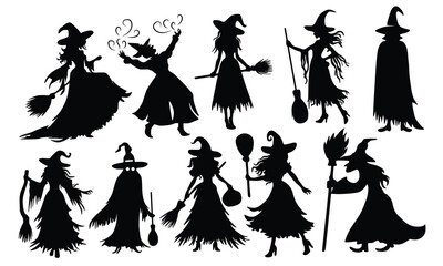 Halloween witch silhouette vector illustration set