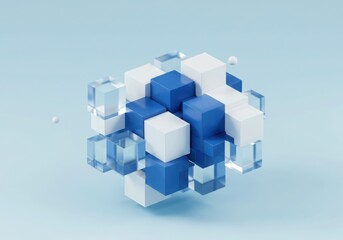 Obraz premium Abstract Blue and White 3D Cubes on Light Blue Background