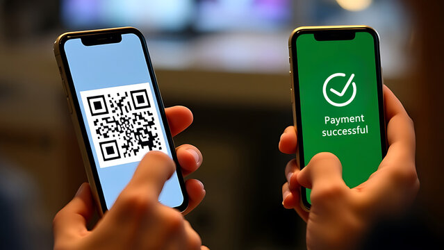 Smartphone payment success using QR code technology for quick and convenient transactions
