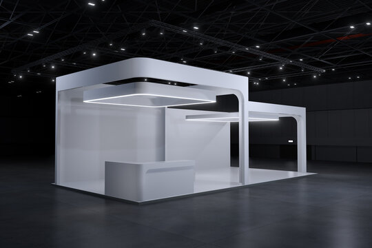 Exhibition stand for mockup and Corporate identity,Display design.Empty booth Design.Retail booth elements in Exhibition hall.booth Design trade show.Blank Booth system of Graphic Resources.3d render.
