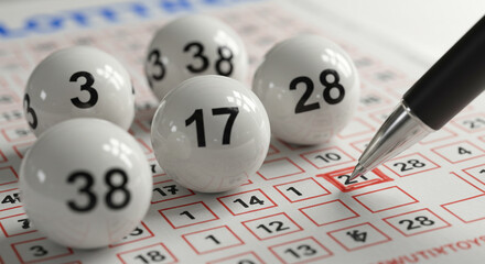 Lottery Powerball and Bingo Card with Pen.