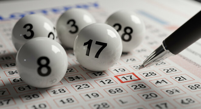 Lottery Powerball and Calendar Grid for Winning Numbers.