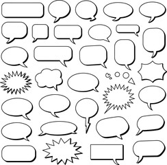 Black and white comic speech bubbles, cartoon dialogue balloons, blank thought clouds, comic book style, pop art speech bubbles, vector illustration
