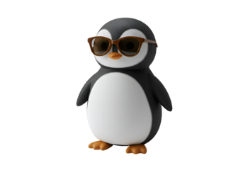 Cartoon Penguin Wearing Sunglasses on white background