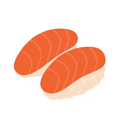 Two pieces of salmon nigiri sushi each consisting