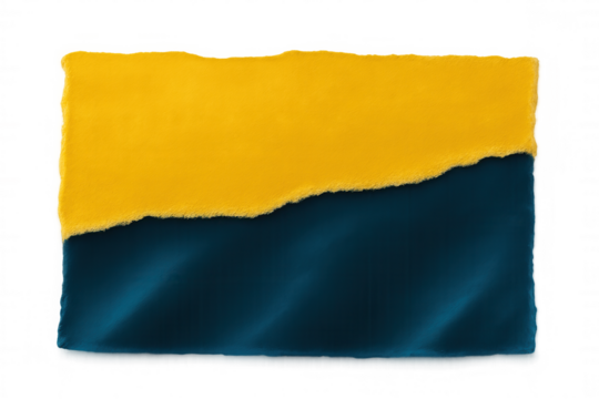 Torn yellow paper revealing blue fabric texture with transparent background, ideal for graphic design projects