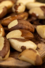 shelled nuts with lots of minerals, peeled nuts scattered on the table ready for meals