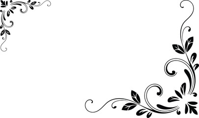 Elegant Floral Corner Border Silhouette Vector Illustration, Decorative Frame Vector Design.