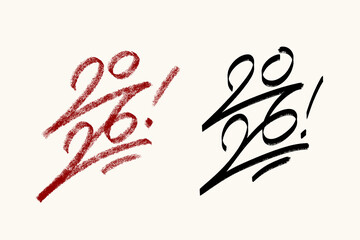 2026 vector hand-drawn numbers vertical compositions. 2026 number design templates. Happy new year minimalistic concept for greeting materials.
