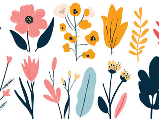 Collection of stylized colorful abstract floral illustrations with a modern whimsical and organic feel