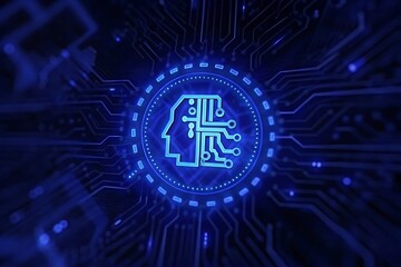 Futuristic 2026 Digital Technology Circuit Board Background in Blue Neon Light