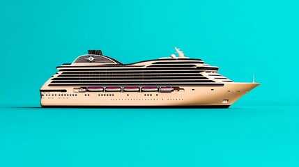 Beige Cruise Ship on Teal Background