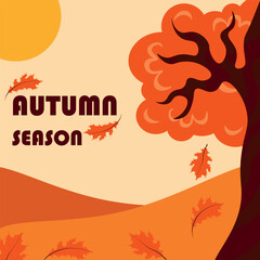 A minimalist vector illustration with an autumn theme with text “autumn season”.  Vector autumn season illustration