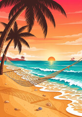 Tropical Beach with Palm Trees