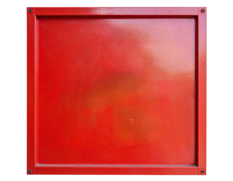 A vibrant red square panel with a glossy finish, featuring subtle texture variations.