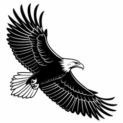 Obraz premium Illustration of a bald eagle in flight with its wings spread wide in a monochrome style on a white background created with generated ai