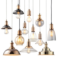 Obraz premium Collection of modern pendant light fixtures isolated on transparent background