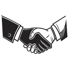 Illustration of two hands in a handshake wearing suits in black and white drawing style design art created with generated ai