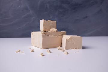 pressed yeast on a white background