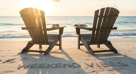 Relaxing weekend by the beach with adirondack chairs and scenic ocean view