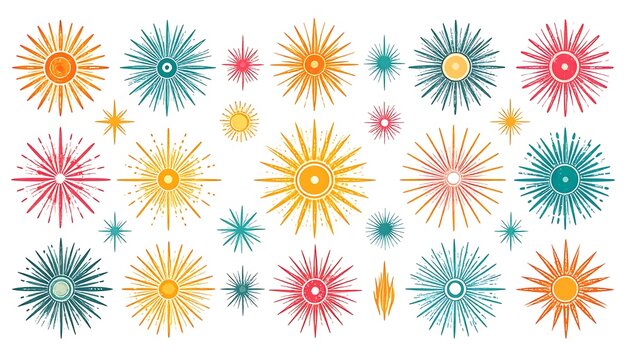 Collection of colorful radiating starburst patterns