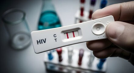 HIV rapid test device with a positive result in a medical lab setting
