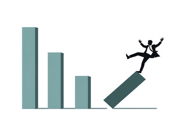 Business people falling off a declining bar graph representing financial loss