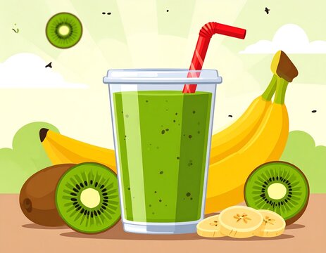 Vibrant smoothie graphic with kiwi and banana