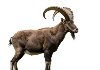 Majestic Alpine Ibex: Powerful Mountain Goat on white background
