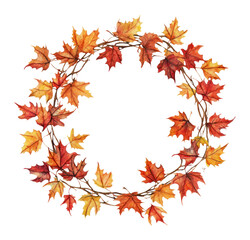 Fototapeta premium PNG Wreath of autumn tiny maple leaves leaf illustration wreath.