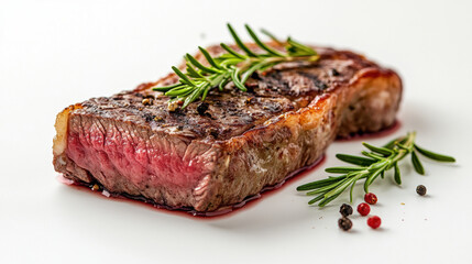 freshly grilled steak isolated on white background.