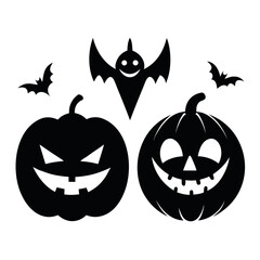 Fototapeta premium Spooky halloween silhouettes featuring jack o lanterns and bats