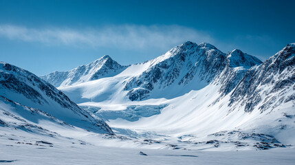 Obraz premium Snowy mountain range landscape under a clear blue sky in winter season