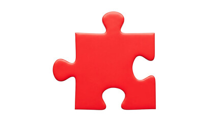 Red puzzle piece isolated on white background for jigsaw games and problem solving concepts design on transparent background