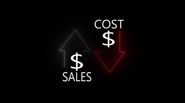 Quality and cost control concept on transparent background. Successful organization strategy and management quality control. Percentage icon of quality with up arrow and cost with down arrow. 4K,,