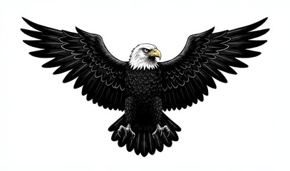 Obraz premium Majestic Eagle in Flight: A striking graphic of a bald eagle soars, its wings outstretched in a display of freedom, power, and national pride. The image embodies the strength and independence