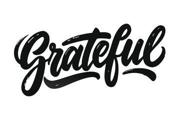 Bold Black Grateful Typography Design on White Background, Elegant Handwritten Style