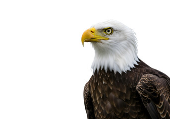 Obraz premium Bald Eagle Profile: Majestic Bird of Prey with White Head and Yellow Beak on white background