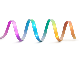 A colorful led strip light forming a spiral isolated on transparent background