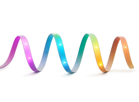 A colorful led strip light forming a spiral isolated on transparent background