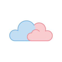 Fototapeta premium Two adorable fluffy clouds, one pastel blue and one soft pink, gently overlapping on a clean white background symbolizing concepts