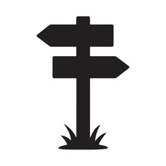 Directional Signpost Icon Silhouette with Arrows & Grass