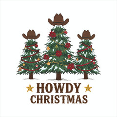 Howdy Christmas Cowboy Hat Trees Illustration